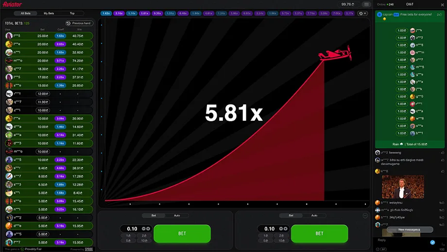 Aviator crash game by Spribe featuring ascending red plane and multiplier curve