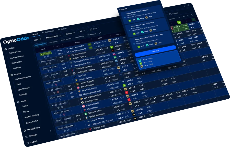 Live sportsbook console displaying decimal odds and in-play markets