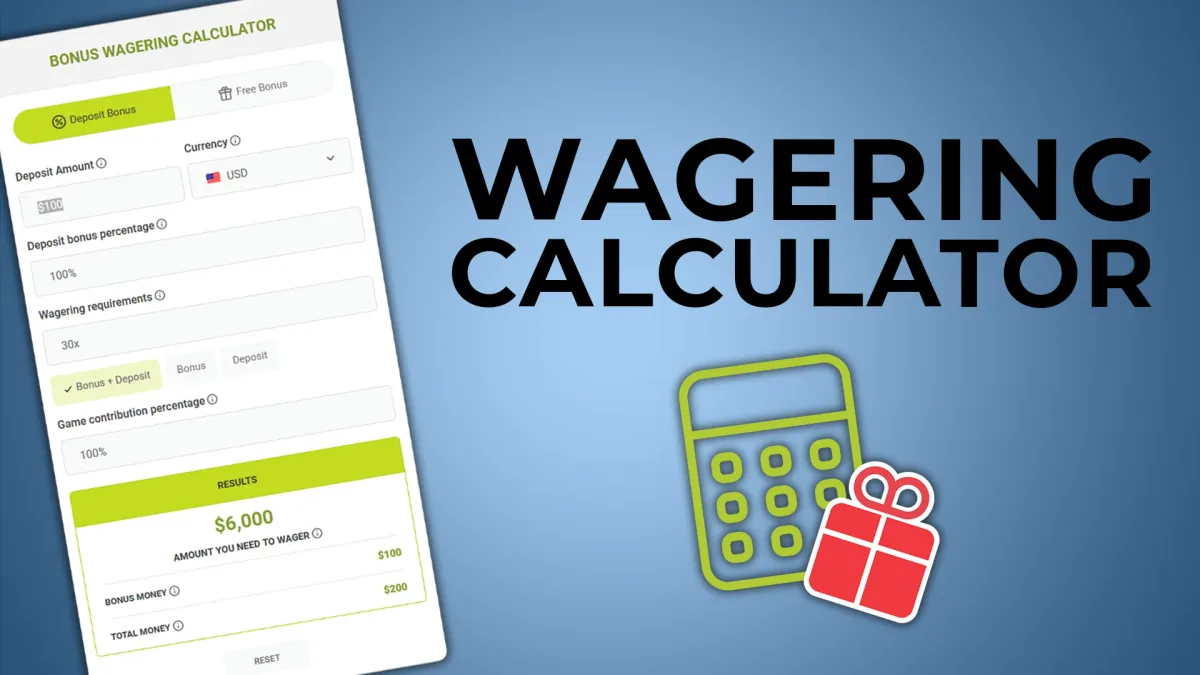 Wagering requirements calculation formula, bonus rollover multipliers, and contribution tables